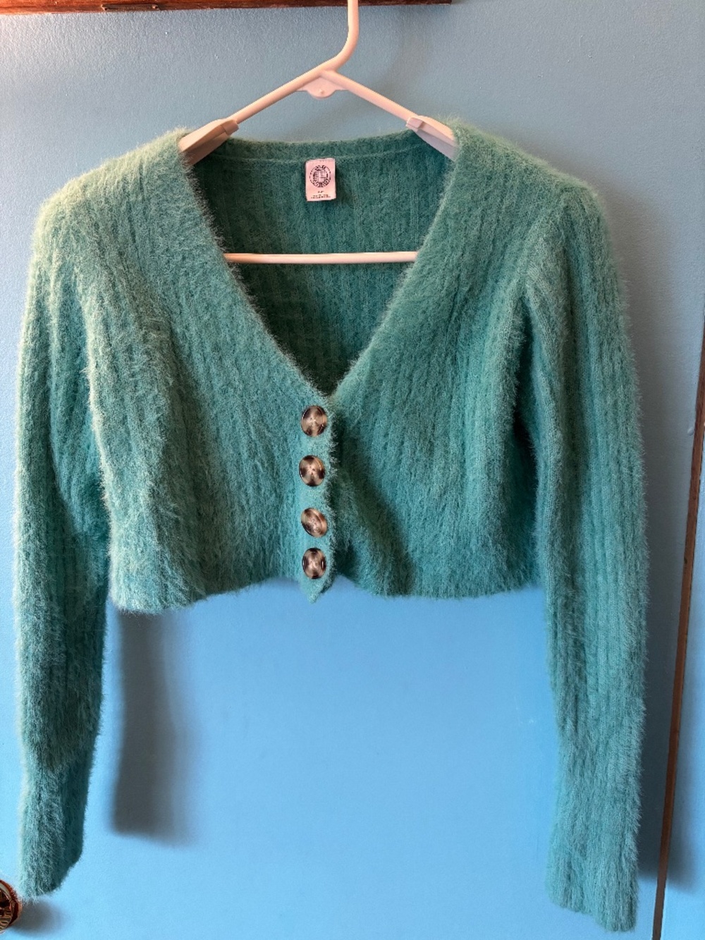 Urban Outfitters Cropped Cardigan Turquoise